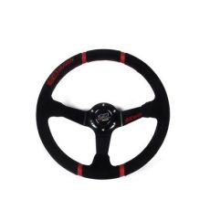 新款無(wú)限車(chē)用絨皮皮賽車(chē)方向盤(pán) 改裝方向盤(pán) 14寸紅線方向盤(pán)